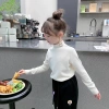 Girls' thickened base layer shirt 2023 Winter new style Children's German velvet little baby stylish semi-high neck thickened top, trendy Application Scenario